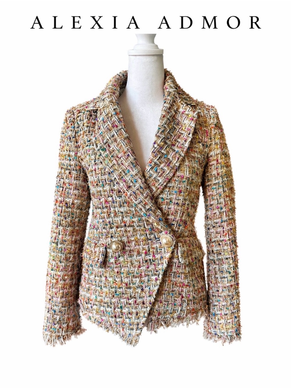 Alexia Admor Multicolor Bouclé Double-Breasted Tweed Blazer